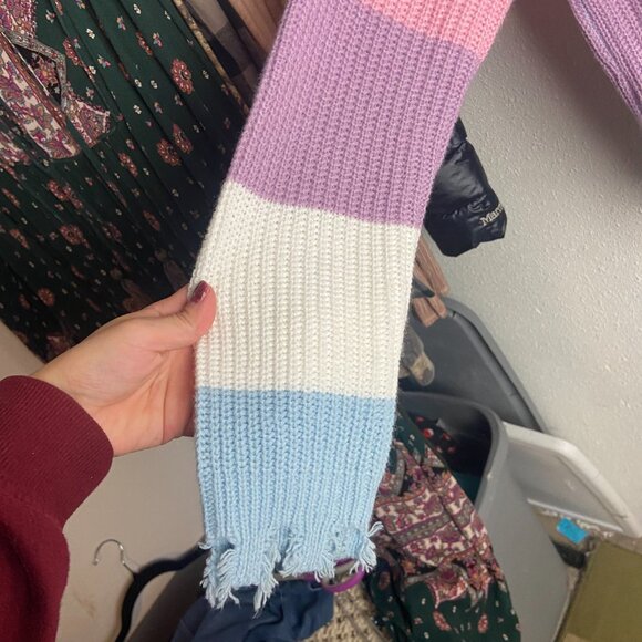 Jolie & Joy Size Large Distressed Striped Ribbed Knit Sweater Purple Blue Pink - Picture 4 of 7